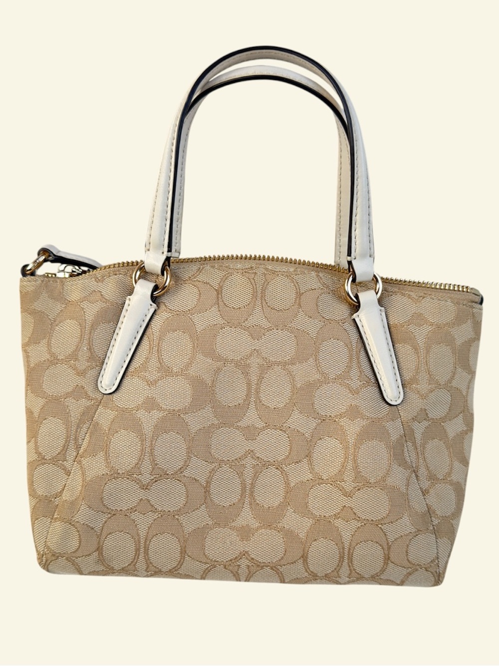 Coach Signature Canvas Mini Kelsey Satchel Beige White Leather Crossbody bag - Picture 5 of 13